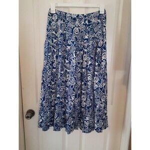 Wilroy Traveller 80s Women’s  12 Pull On Blue And White Below Knee Skirt. B32